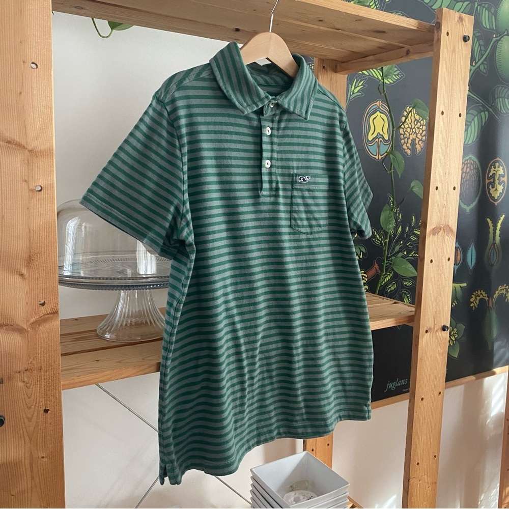 Vineyard Vines Green Gray Island Stripe Pocket Polo Shirt Medium - Picture 4 of 10